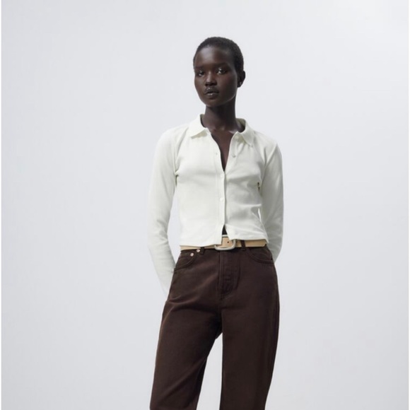 Zara Tops - Zara collar polo oyster white